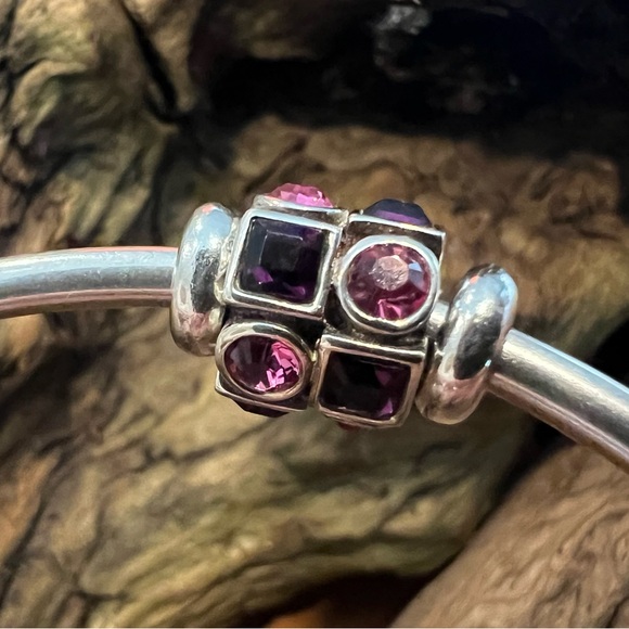 New Chamilia Swarovski Charm Bead Circles Squares Pink Purple Sterling Silver - Picture 2 of 7